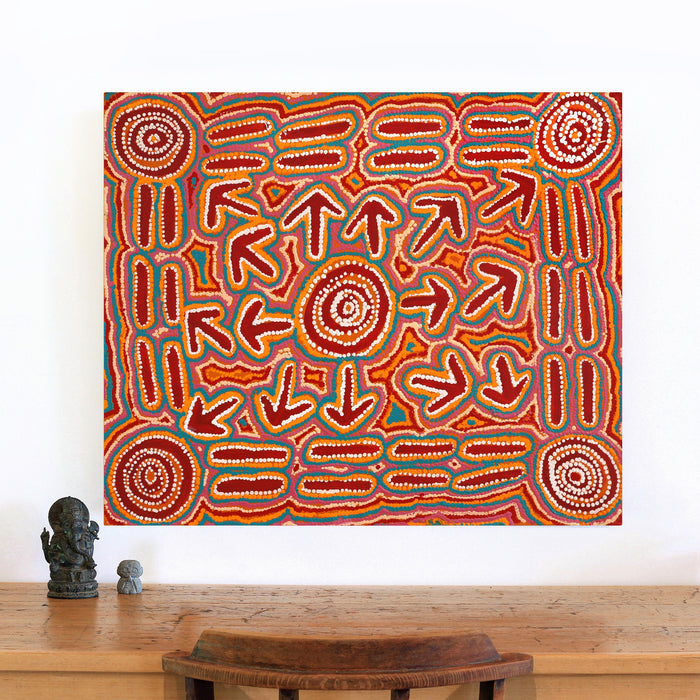 Aboriginal Art by Margaret Nangala Gallagher, Yankirri Jukurrpa (Emu Dreaming), 91x76cm - ART ARK®