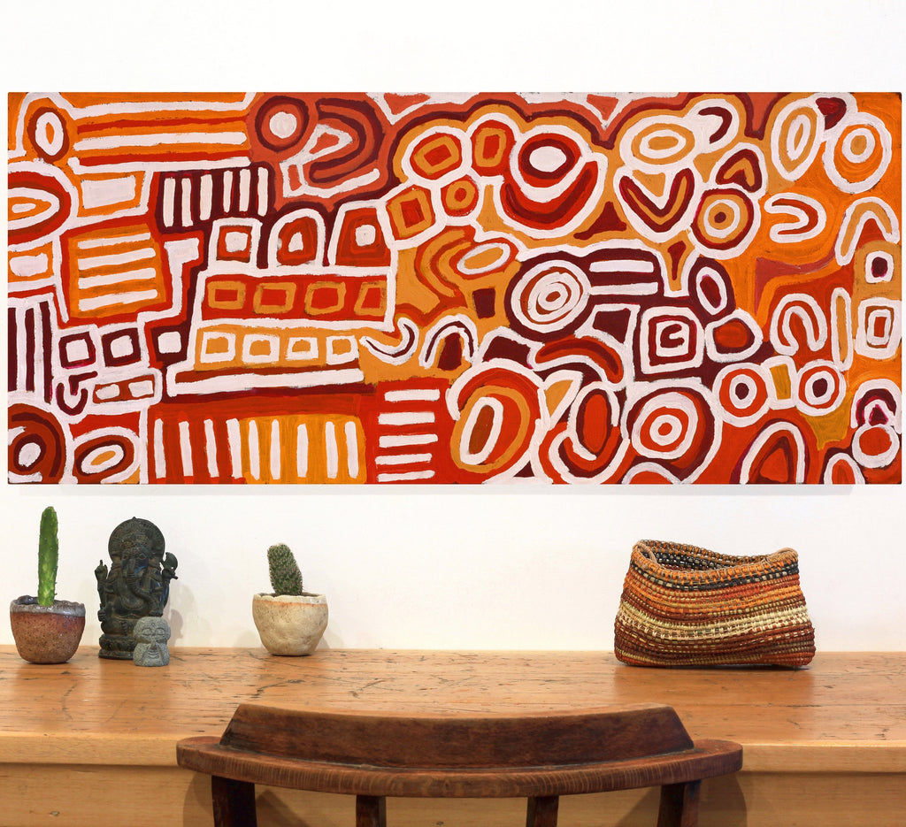 Aboriginal Artwork by Margaret Napangardi Lewis, Mina Mina Dreaming, 91x46cm - ART ARK®