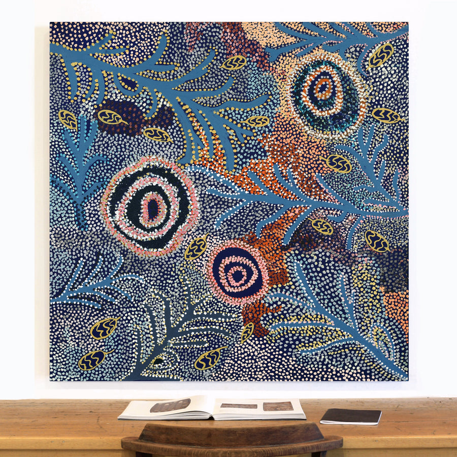 Aboriginal Artwork by Margaret Napangardi Lewis, Mina Mina Dreaming, 122x122cm