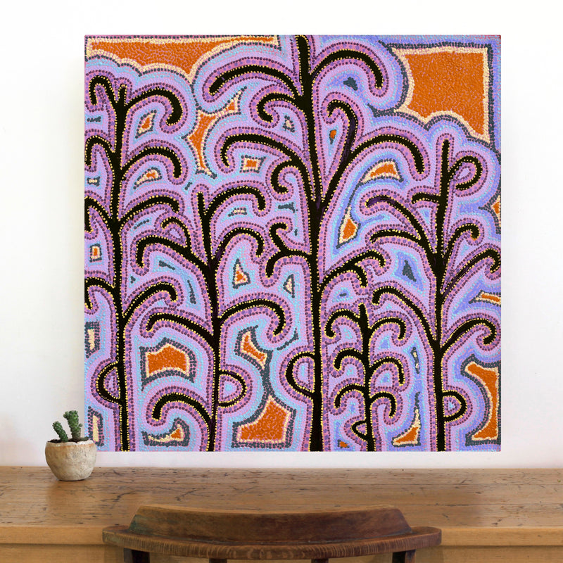 Aboriginal Artwork by Margaret Napangardi Lewis, Mina Mina Dreaming, 76x76cm