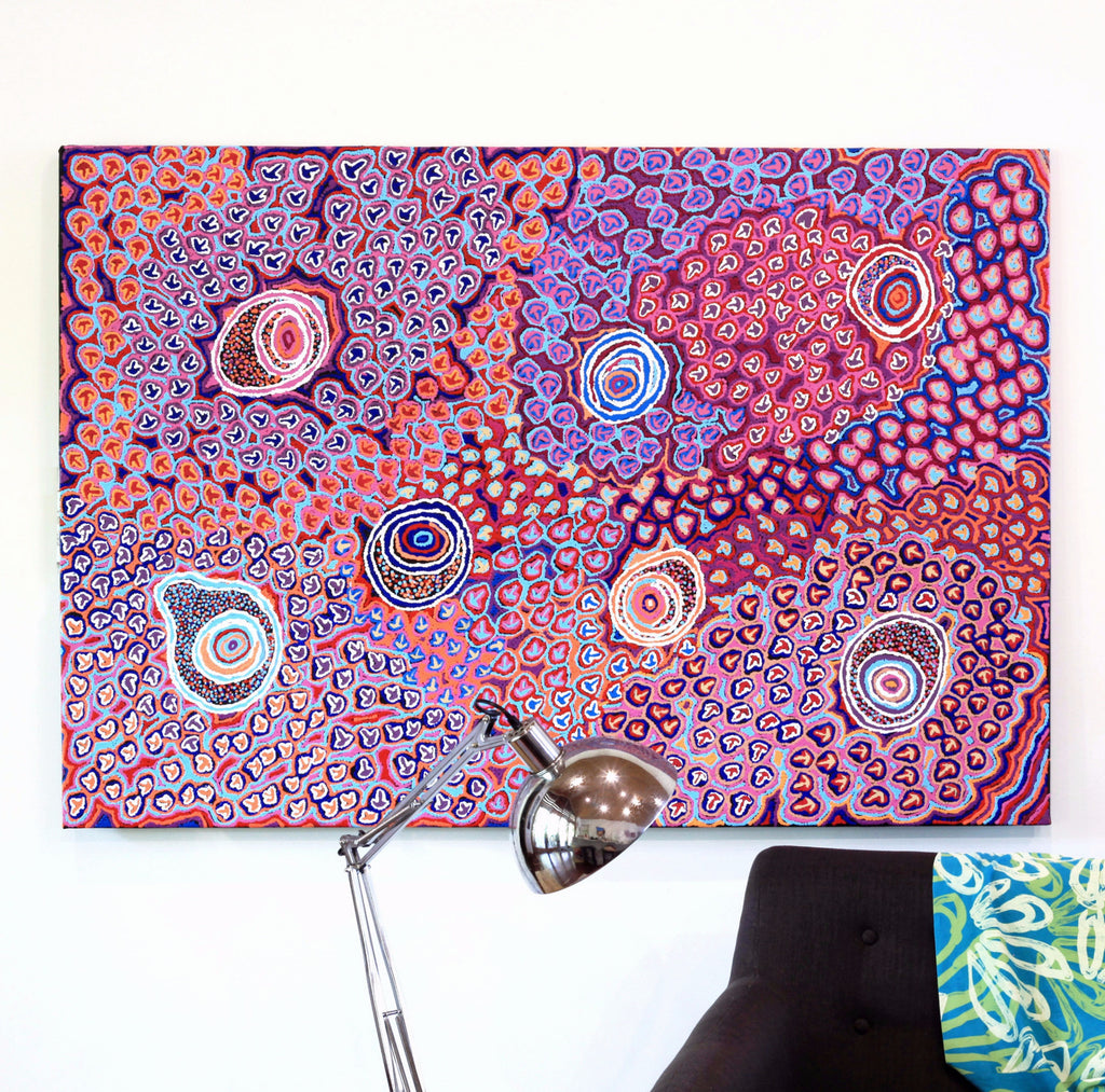 Aboriginal Artwork by Margaret Nangala Gallagher, Yankirri Jukurrpa, 152x107cm - ART ARK®