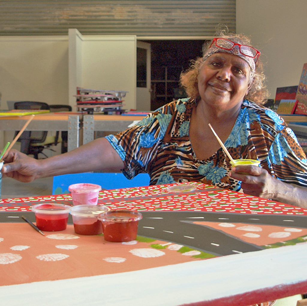 Aboriginal Artwork by Margaret Boko, Tjulpu - Birds Playing With Plastic Bags, 61x57cm