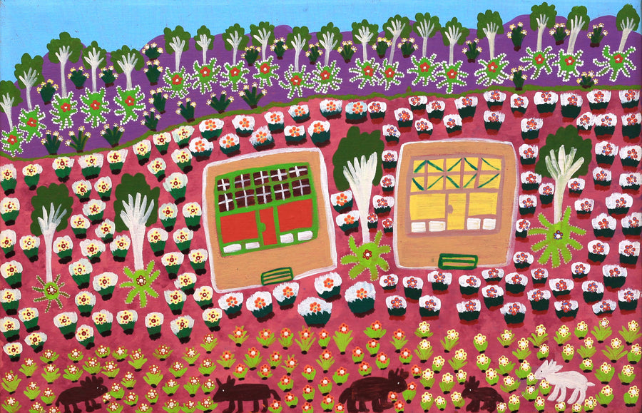 Aboriginal Artwork by Margaret Boko, M'Bunghara at Glen Helen Station, 76x49cm