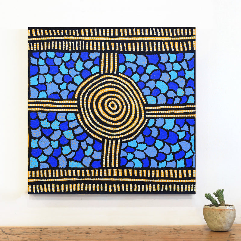 Aboriginal Artwork by Margaret Nangala Brown, Yumari Rockhole, 50x50cm