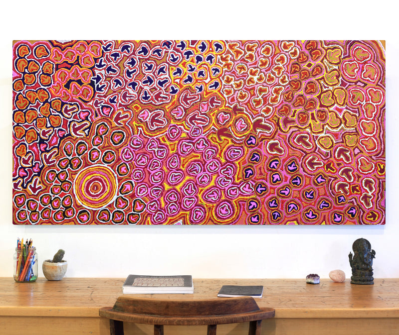 Aboriginal Artwork by Margaret Nangala Gallagher, Yankirri Jukurrpa (Emu Dreaming), 152x76cm