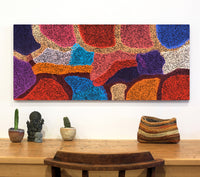 Aboriginal Artwork by Margaret Nangala Gallagher, Yankirri Jukurrpa (Emu Dreaming), 107x46cm