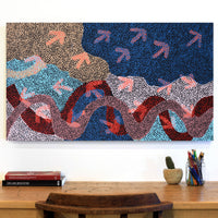 Aboriginal Artwork by Margaret Nangala Gallagher, Yankirri Jukurrpa (Emu Dreaming), 107x61cm