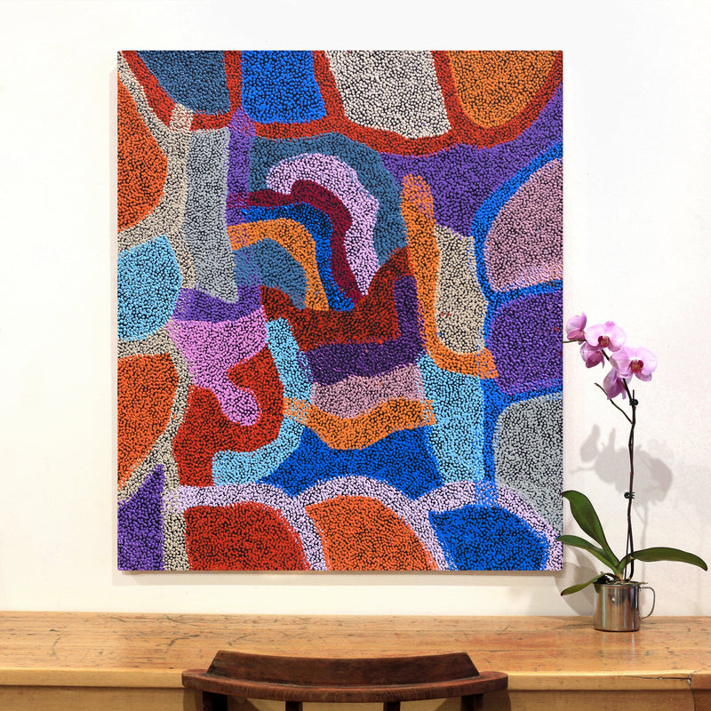 Aboriginal Artwork by Margaret Nangala Gallagher, Yankirri Jukurrpa (Emu Dreaming), 107x91cm