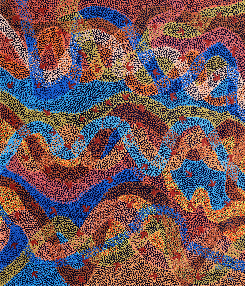 Aboriginal Artwork by Margaret Nangala Gallagher, Yankirri Jukurrpa (Emu Dreaming), 107x91cm