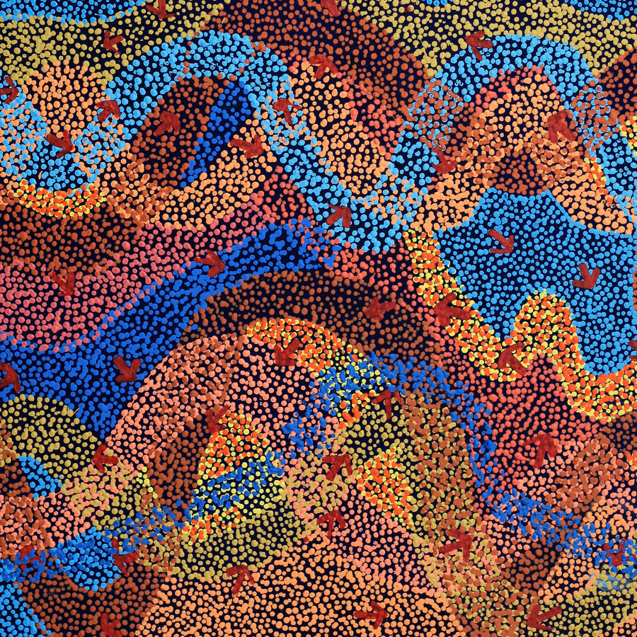 Aboriginal Artwork by Margaret Nangala Gallagher, Yankirri Jukurrpa (Emu Dreaming), 107x91cm