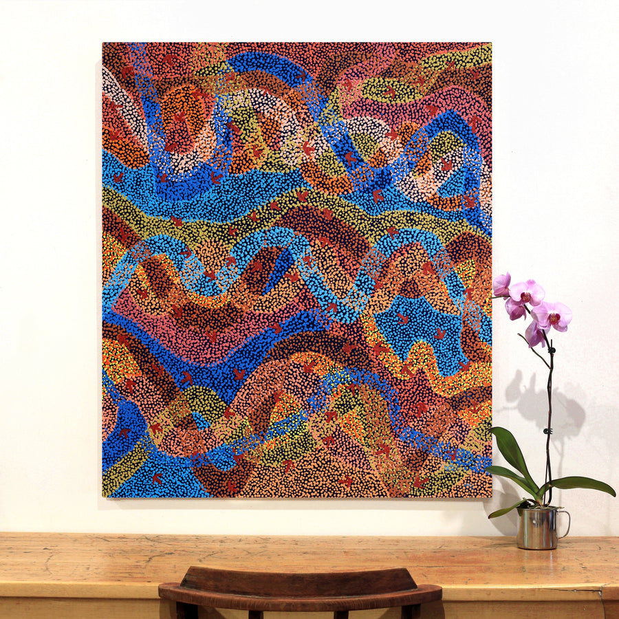 Aboriginal Artwork by Margaret Nangala Gallagher, Yankirri Jukurrpa (Emu Dreaming), 107x91cm