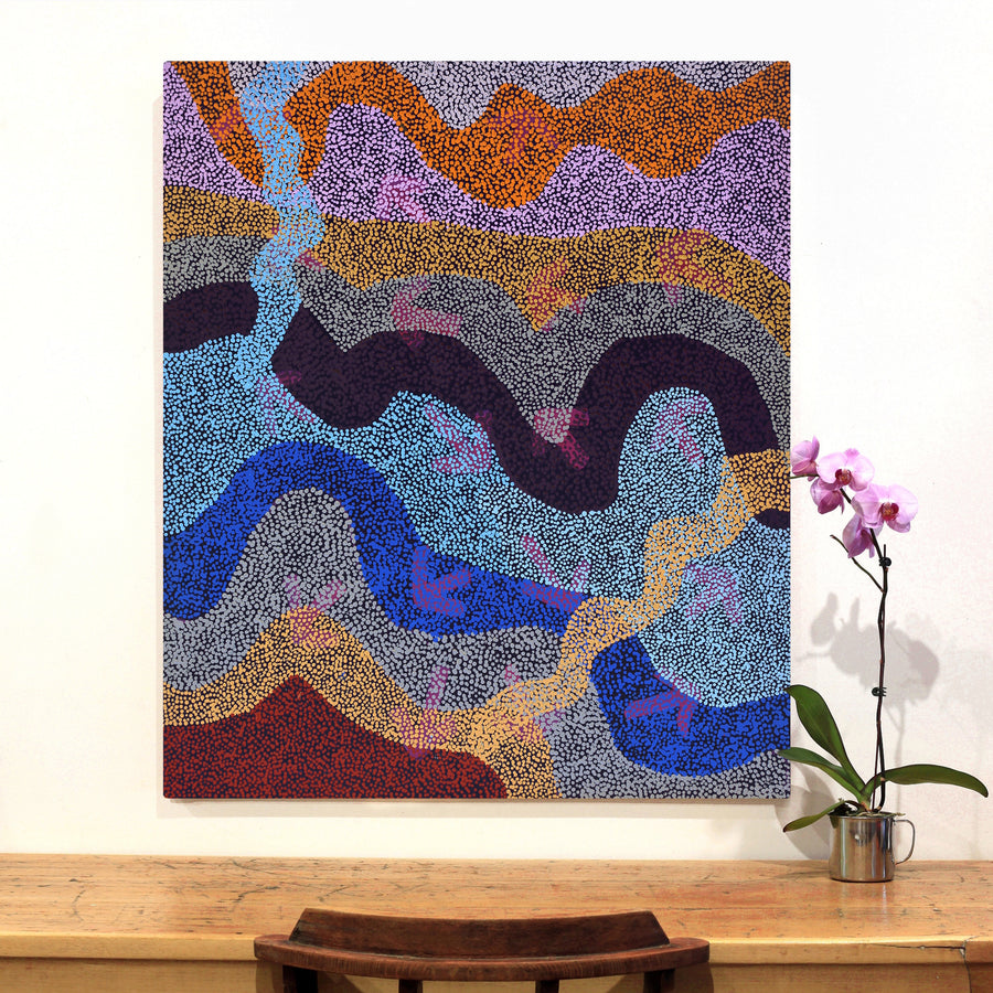 Aboriginal Artwork by Margaret Nangala Gallagher, Yankirri Jukurrpa (Emu Dreaming), 107x91cm