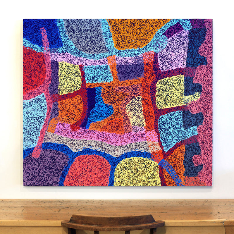 Aboriginal Artwork by Margaret Nangala Gallagher, Yankirri Jukurrpa (Emu Dreaming), 122x107cm