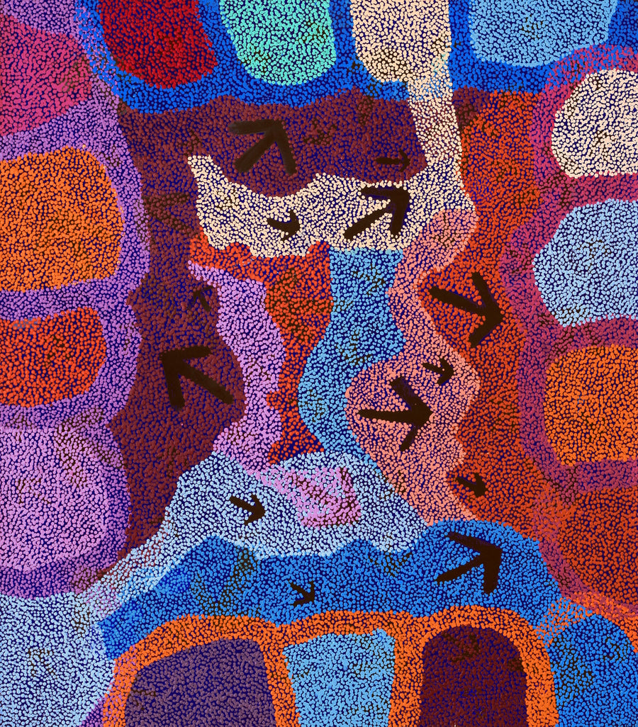 Aboriginal Artwork by Margaret Nangala Gallagher, Yankirri Jukurrpa (Emu Dreaming), 122x107cm