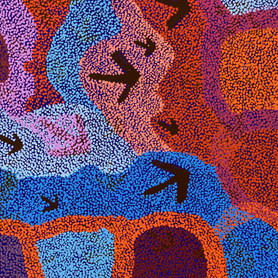Aboriginal Artwork by Margaret Nangala Gallagher, Yankirri Jukurrpa (Emu Dreaming), 122x107cm