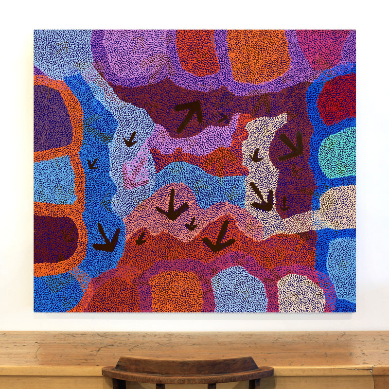 Aboriginal Artwork by Margaret Nangala Gallagher, Yankirri Jukurrpa (Emu Dreaming), 122x107cm