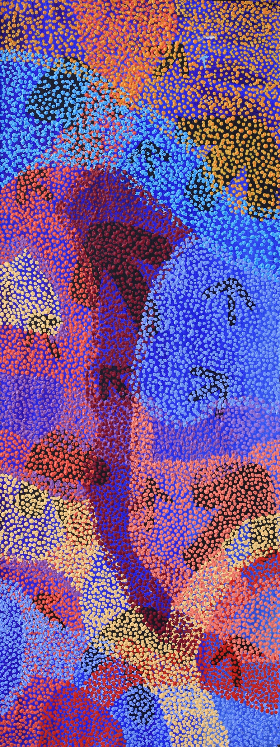 Aboriginal Artwork by Margaret Nangala Gallagher, Yankirri Jukurrpa (Emu Dreaming), 122x46cm