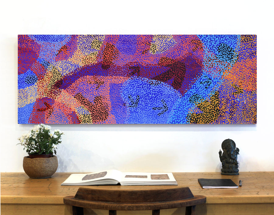 Aboriginal Artwork by Margaret Nangala Gallagher, Yankirri Jukurrpa (Emu Dreaming), 122x46cm