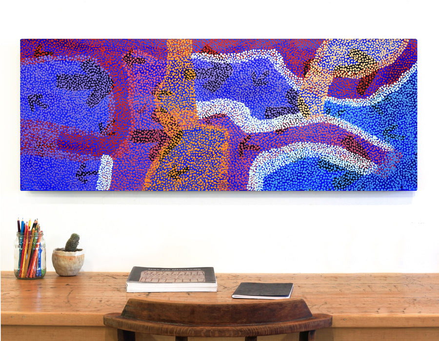 Aboriginal Artwork by Margaret Nangala Gallagher, Yankirri Jukurrpa (Emu Dreaming), 122x46cm