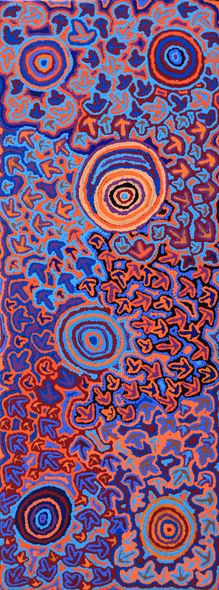 Aboriginal Artwork by Margaret Nangala Gallagher, Yankirri Jukurrpa, 122x46cm