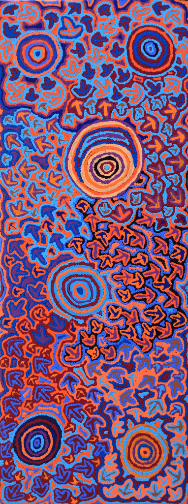 Aboriginal Artwork by Margaret Nangala Gallagher, Yankirri Jukurrpa, 122x46cm