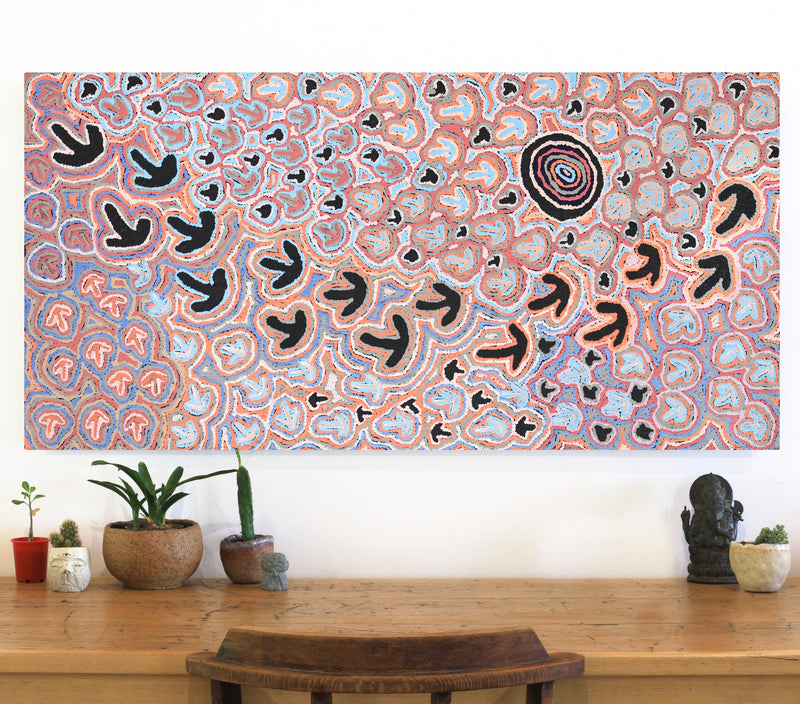 Aboriginal Artwork by Margaret Nangala Gallagher, Yankirri Jukurrpa, 122x61cm