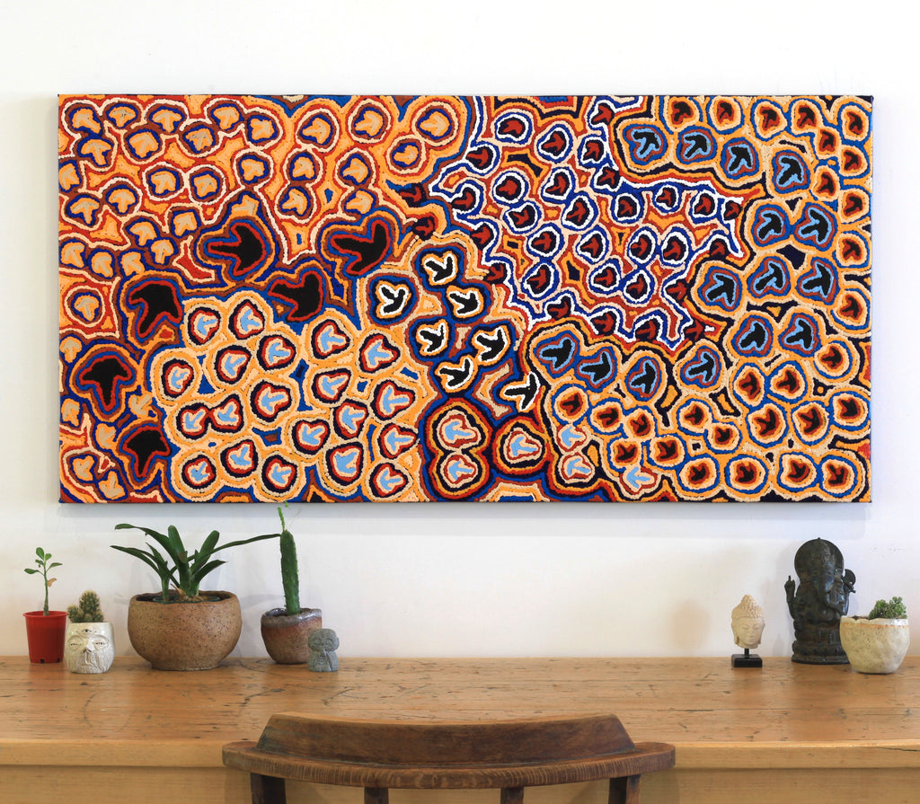 Aboriginal Artwork by Margaret Nangala Gallagher, Yankirri Jukurrpa, 122x61cm