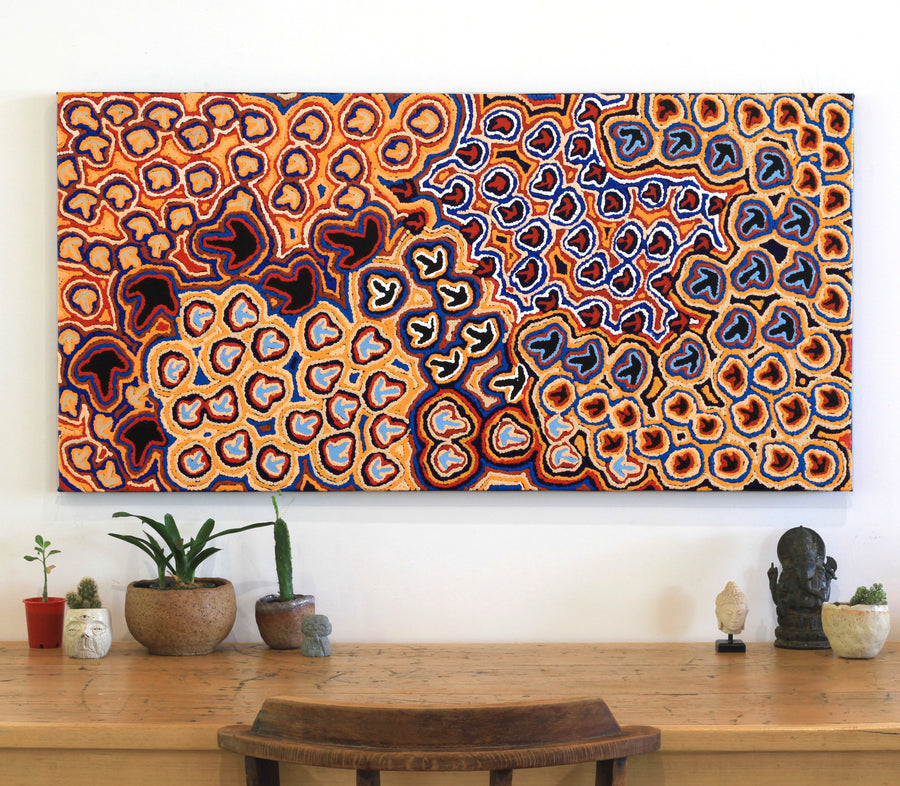 Aboriginal Artwork by Margaret Nangala Gallagher, Yankirri Jukurrpa, 122x61cm