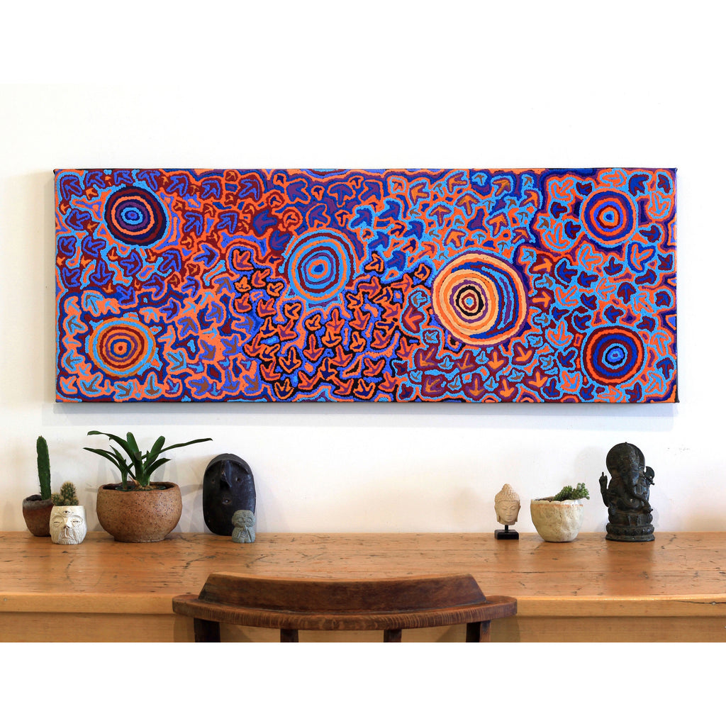 Aboriginal Artwork by Margaret Nangala Gallagher, Yankirri Jukurrpa, 122x46cm - ART ARK®