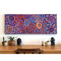 Aboriginal Artwork by Margaret Nangala Gallagher, Yankirri Jukurrpa, 122x46cm