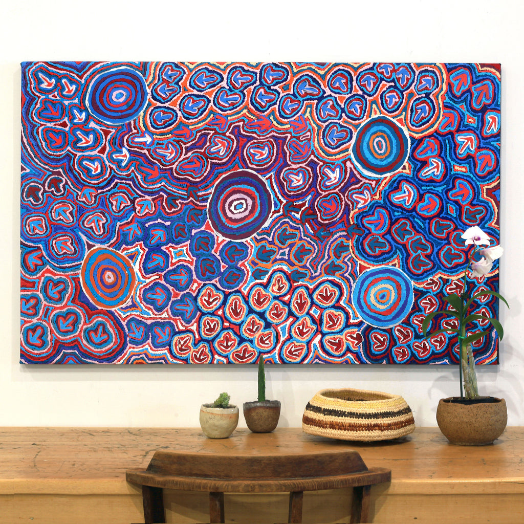 Aboriginal Artwork by Margaret Nangala Gallagher, Yankirri Jukurrpa (Emu Dreaming), 122x76cm