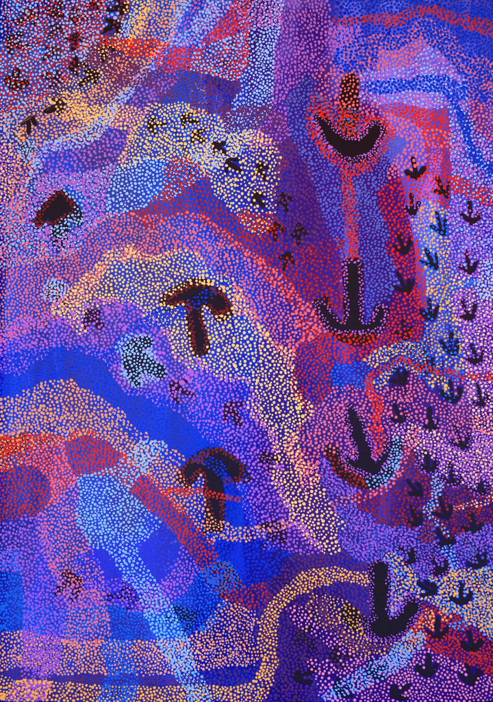 Aboriginal Artwork by Margaret Nangala Gallagher, Yankirri Jukurrpa (Emu Dreaming), 152x107cm