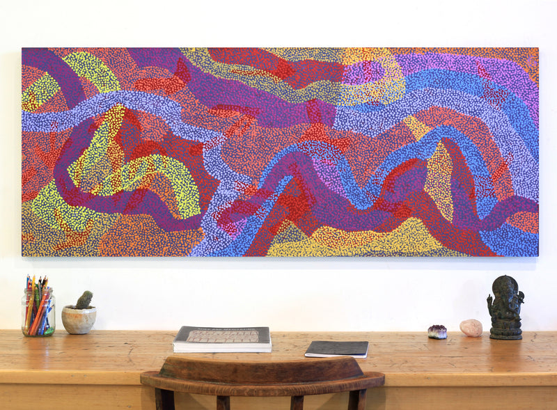 Aboriginal Artwork by Margaret Nangala Gallagher, Yankirri Jukurrpa (Emu Dreaming), 152x61cm