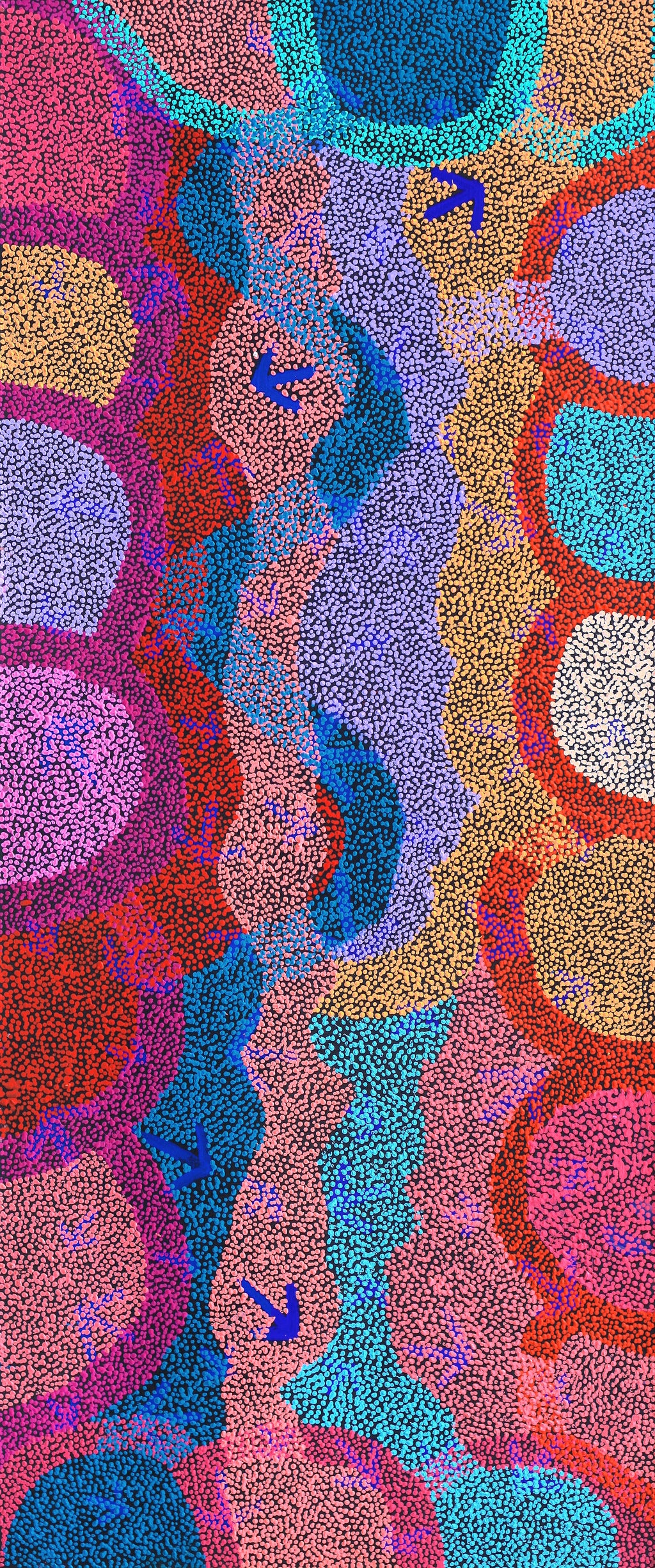 Aboriginal Artwork by Margaret Nangala Gallagher, Yankirri Jukurrpa (Emu Dreaming), 182x76cm