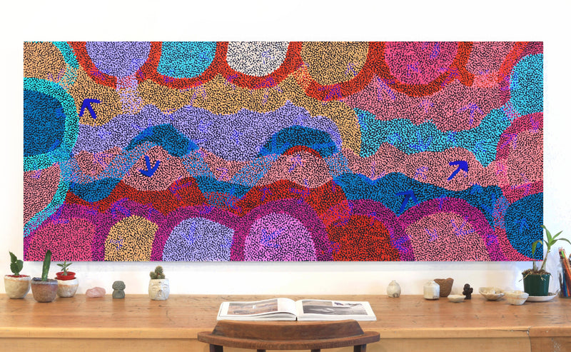 Aboriginal Artwork by Margaret Nangala Gallagher, Yankirri Jukurrpa (Emu Dreaming), 182x76cm
