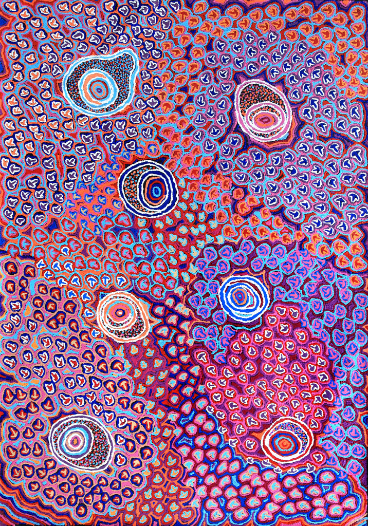 Aboriginal Artwork by Margaret Nangala Gallagher, Yankirri Jukurrpa, 152x107cm - ART ARK®