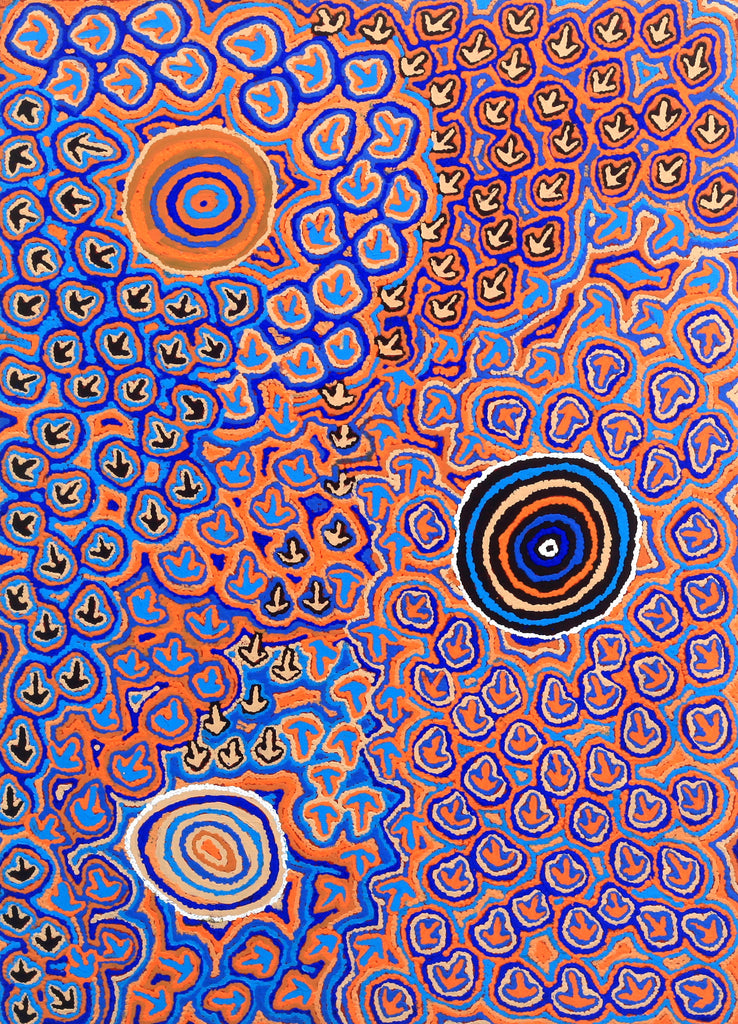 Aboriginal Artwork by Margaret Nangala Gallagher, Yankirri Jukurrpa, 107x76cm - ART ARK®