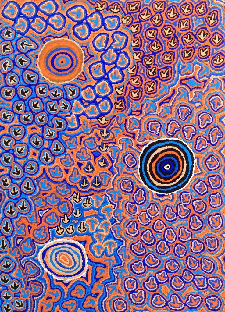 Aboriginal Artwork by Margaret Nangala Gallagher, Yankirri Jukurrpa, 107x76cm