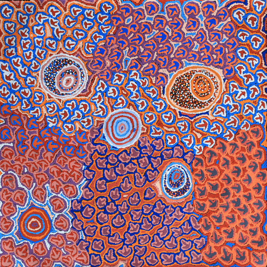 Aboriginal Art by Margaret Nangala Gallagher, Yankirri Jukurrpa, 76x76cm - ART ARK®