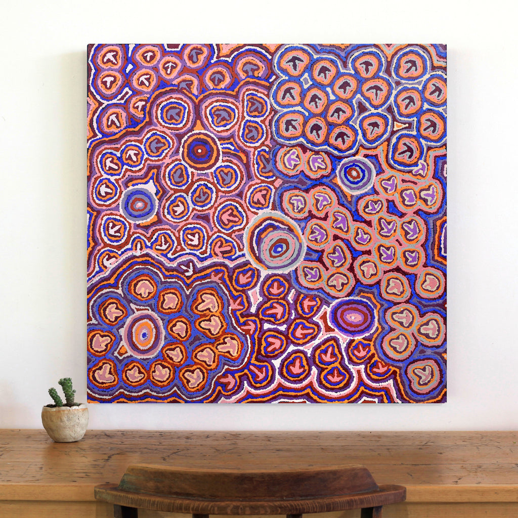 Aboriginal Artwork by Margaret Nangala Gallagher, Yankirri Jukurrpa (Emu Dreaming), 76x76cm