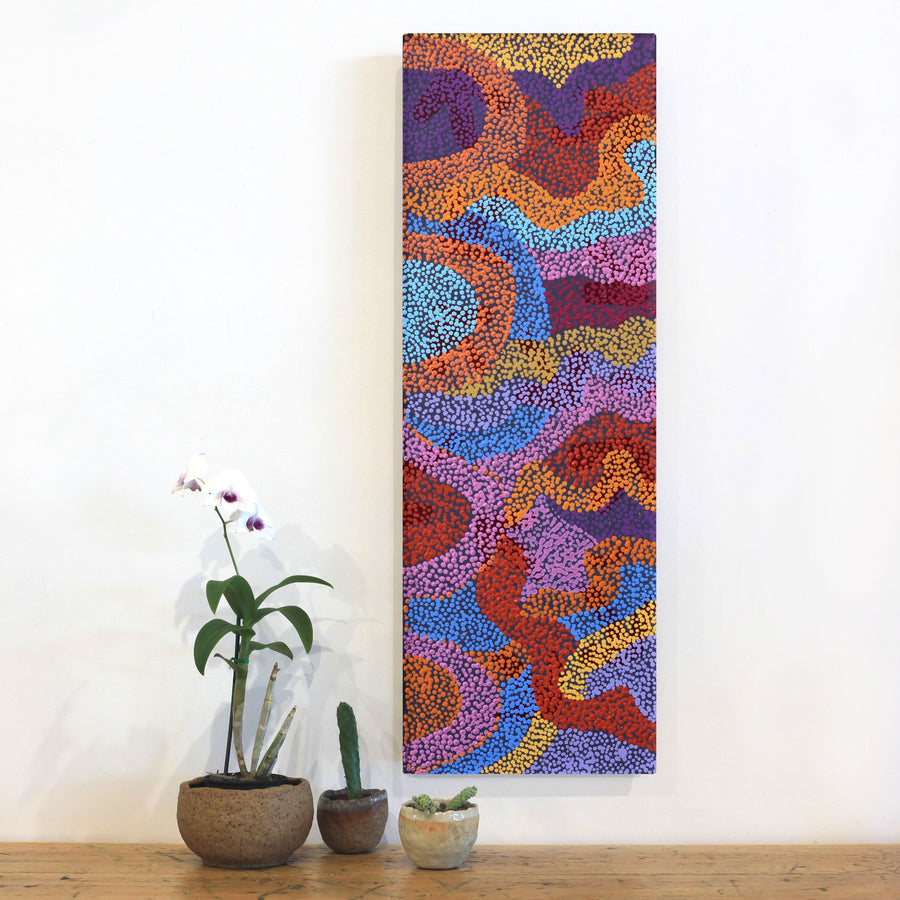 Aboriginal Artwork by Margaret Nangala Gallagher, Yankirri Jukurrpa (Emu Dreaming), 91x30cm