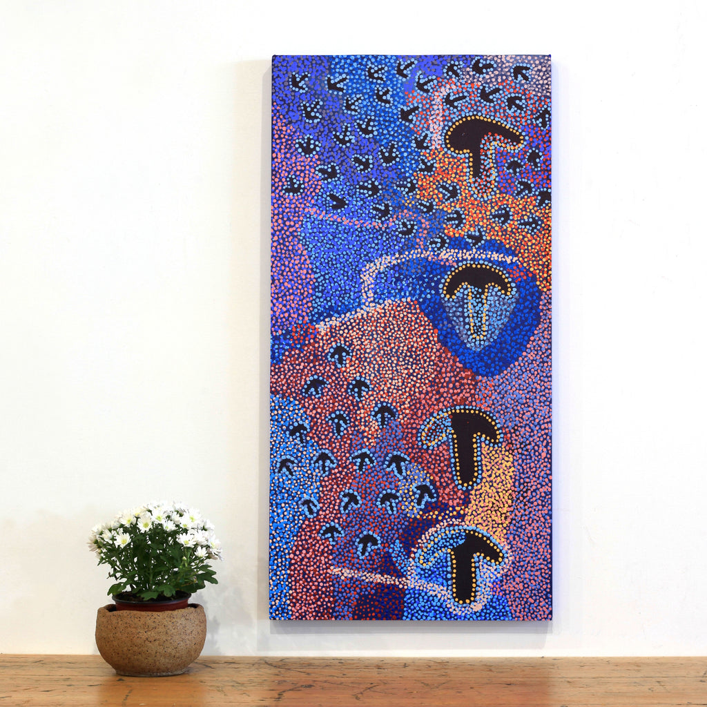 Aboriginal Artwork by Margaret Nangala Gallagher, Yankirri Jukurrpa (Emu Dreaming), 91x46cm - ART ARK®