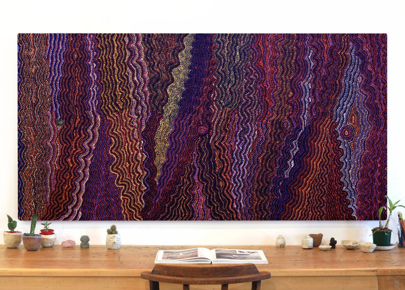 Aboriginal Artwork by Margaret Napangardi Lewis, Mina Mina Dreaming - Ngalyipi, 183x91cm