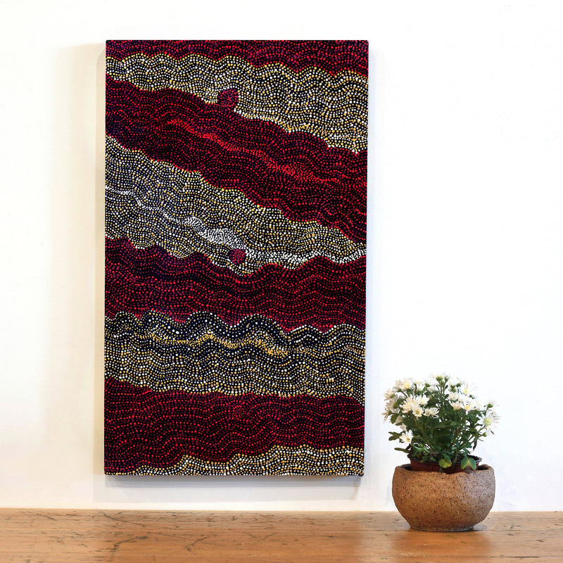 Aboriginal Artwork by Margaret Napangardi Lewis, Mina Mina Dreaming - Ngalyipi, 76x46cm