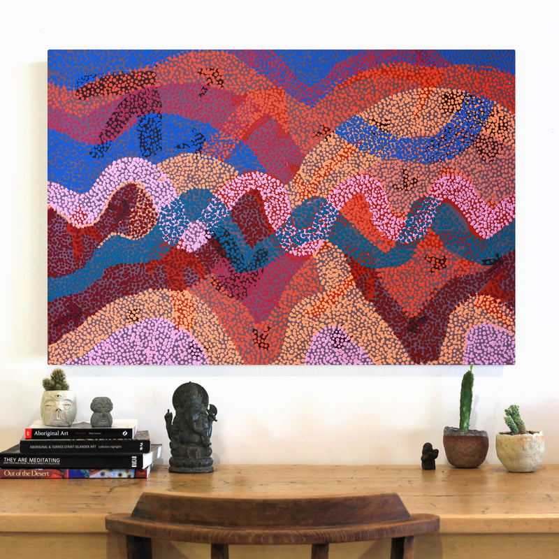 Aboriginal Artwork by Margaret Nangala Gallagher, Yankirri Jukurrpa (Emu Dreaming), 91x61cm