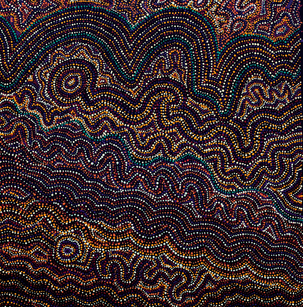 Aboriginal Artwork by Margaret Napangardi Lewis, Mina Mina Dreaming - Ngalyipi, 91x91cm - ART ARK®