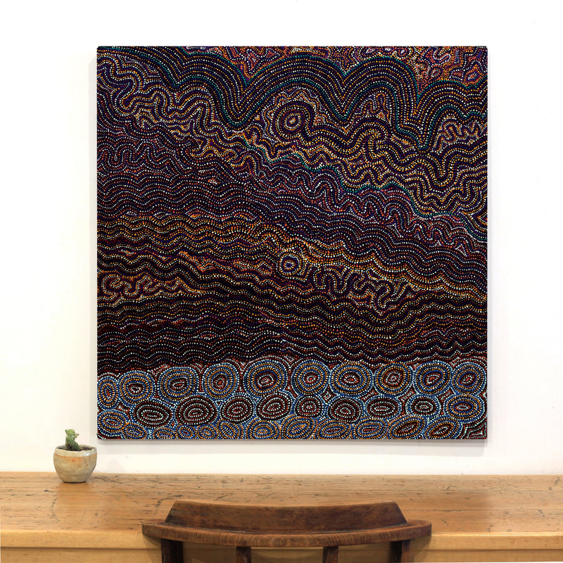 Aboriginal Artwork by Margaret Napangardi Lewis, Mina Mina Dreaming - Ngalyipi, 91x91cm