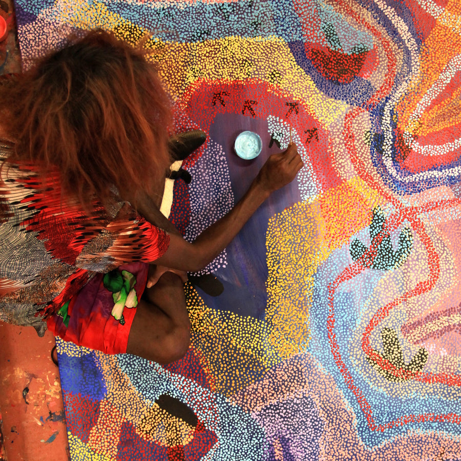 Aboriginal Artwork by Margaret Nangala Gallagher, Yankirri Jukurrpa (Emu Dreaming), 182x122cm
