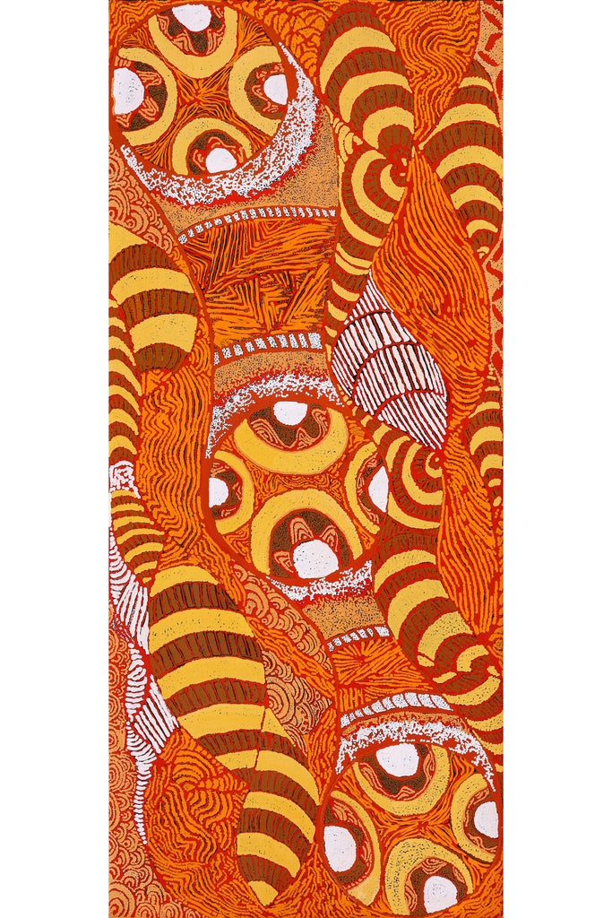 Aboriginal Artwork by Margarina Napanangka Miller, Lukarrara Jukurrpa, 107x46cm