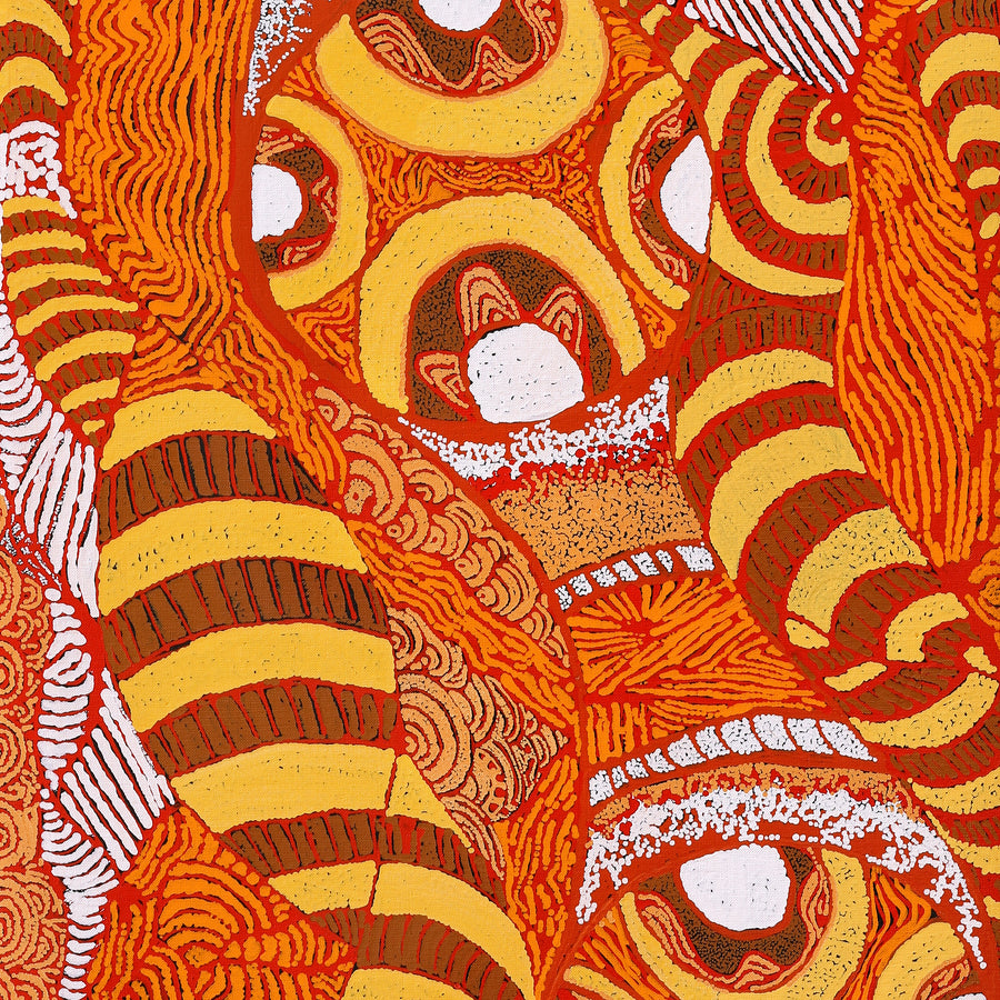 Aboriginal Artwork by Margarina Napanangka Miller, Lukarrara Jukurrpa, 107x46cm